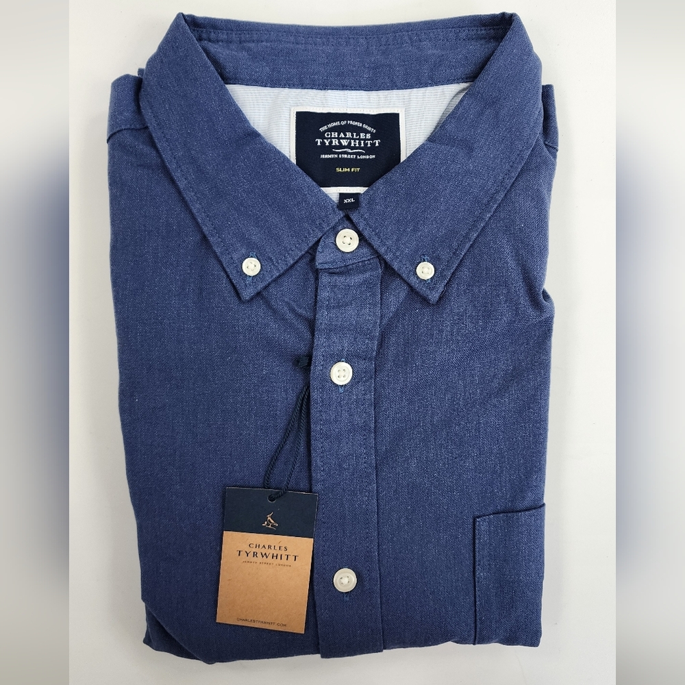 CHARLES TYRWHITT Dress Shirt Slim Fit Long Sleeve 100% Cotton Botton Down Sz XXL